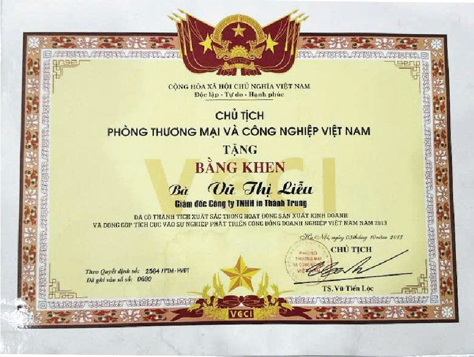 Chứng chỉ In Thành Trung